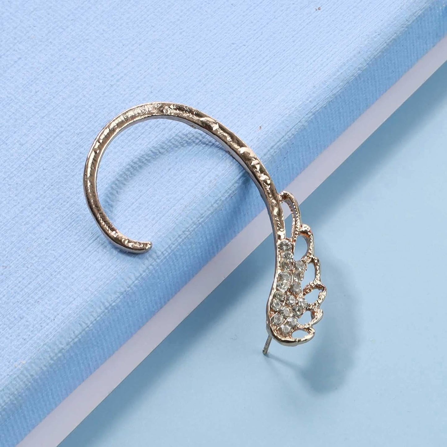 Boho Rhinestone Angel Wing Ear Climber Earrings Gold Cz Crystal Ear Crawler Earrings Wing Ear Cuff Wrap Earrings Cartilage Clip on Earrings Jewelry for Women Gifts