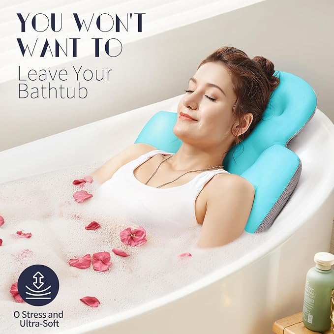 Full Body Bath Pillow for Bathtub, Thick Bathtub Cushion, Luxury Tub Pillow for Bath for Headrest Neck and Back Support Ocean Blue 51" x 16"