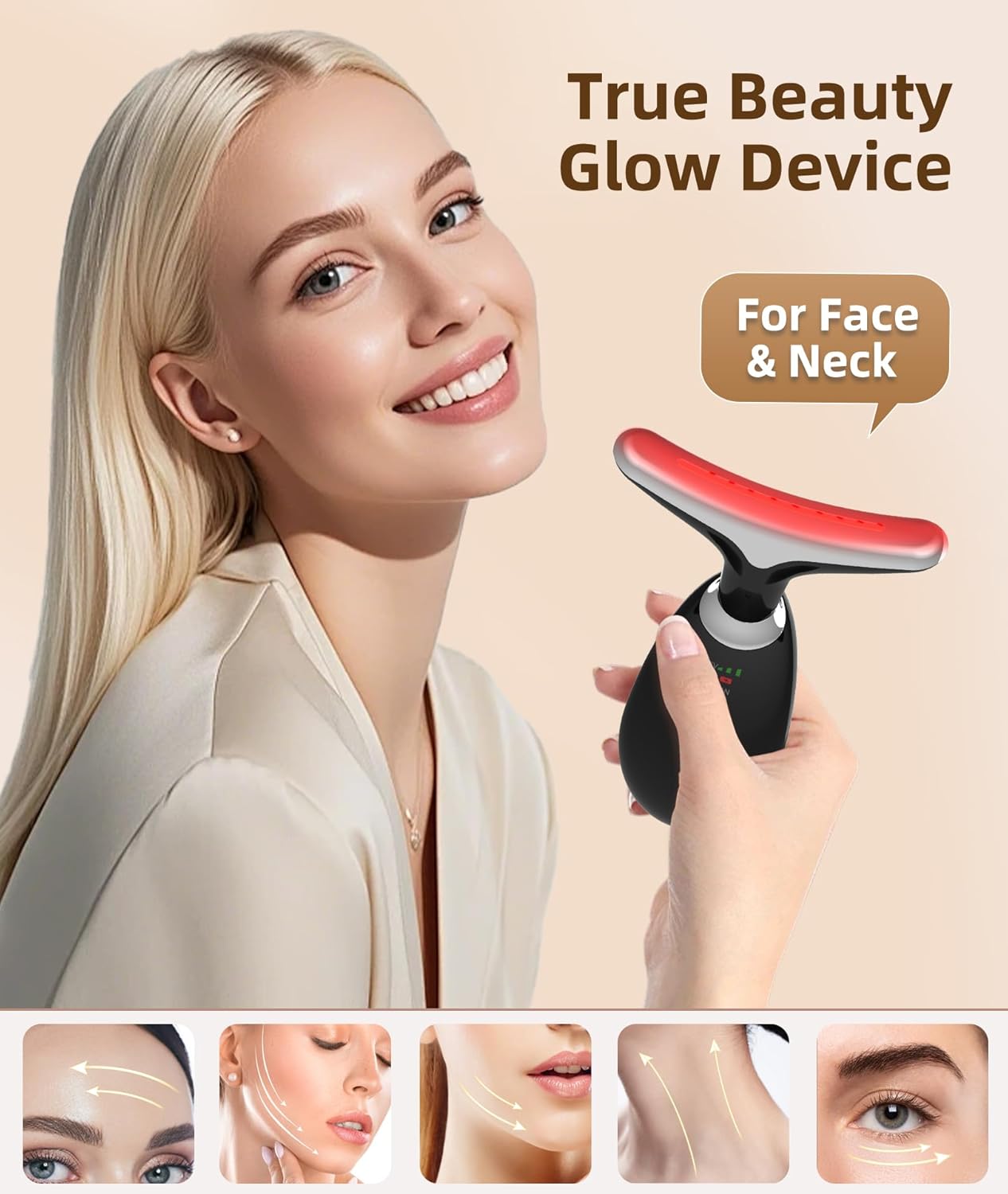 Red-Light-Therapy-for-Face and Neck, 7 Color Light Based Facial Massager, Portable Skin Care Tool (Black)