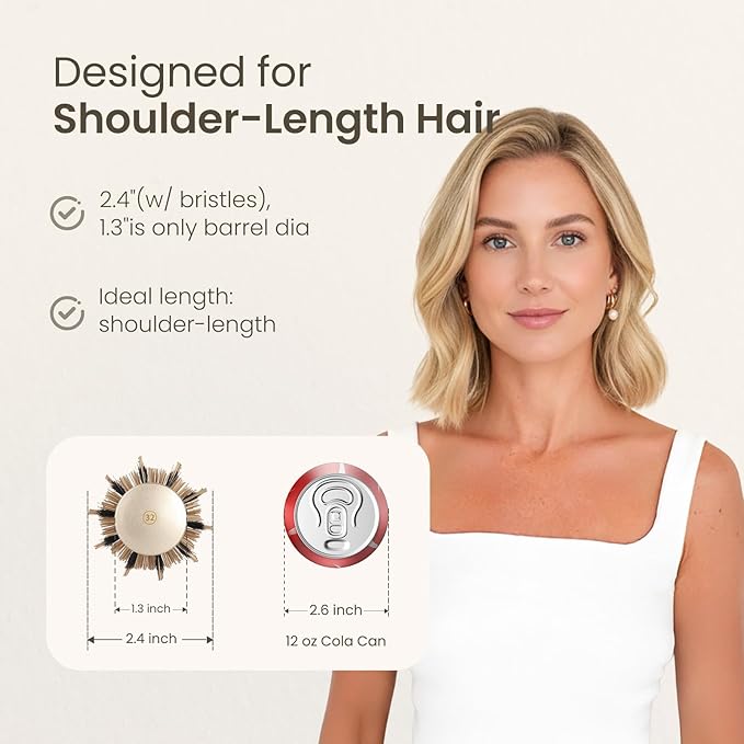 AIMIKE Round Brush for Blow Out, Small Round Hair Brush Nano Thermal Ceramic & Ionic Tech, for Blow Drying & Styling, Curling and Shine - 2.4 inch Barrel w/Boar Bristles