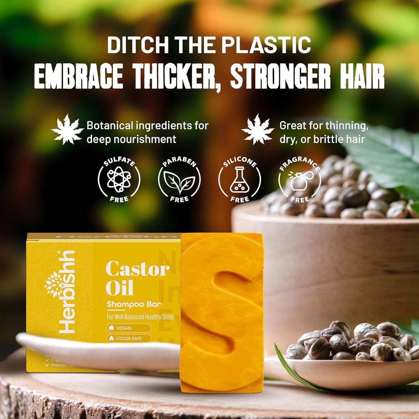 Herbishh Castor Oil Shampoo Bar – Nourishing Solid Shampoo Bar for Hair Growth & Thinning Hair – Castor Oil Shampoo Soap for Moisturized Scalp – Natural Soap 3.53 oz Pack of 4