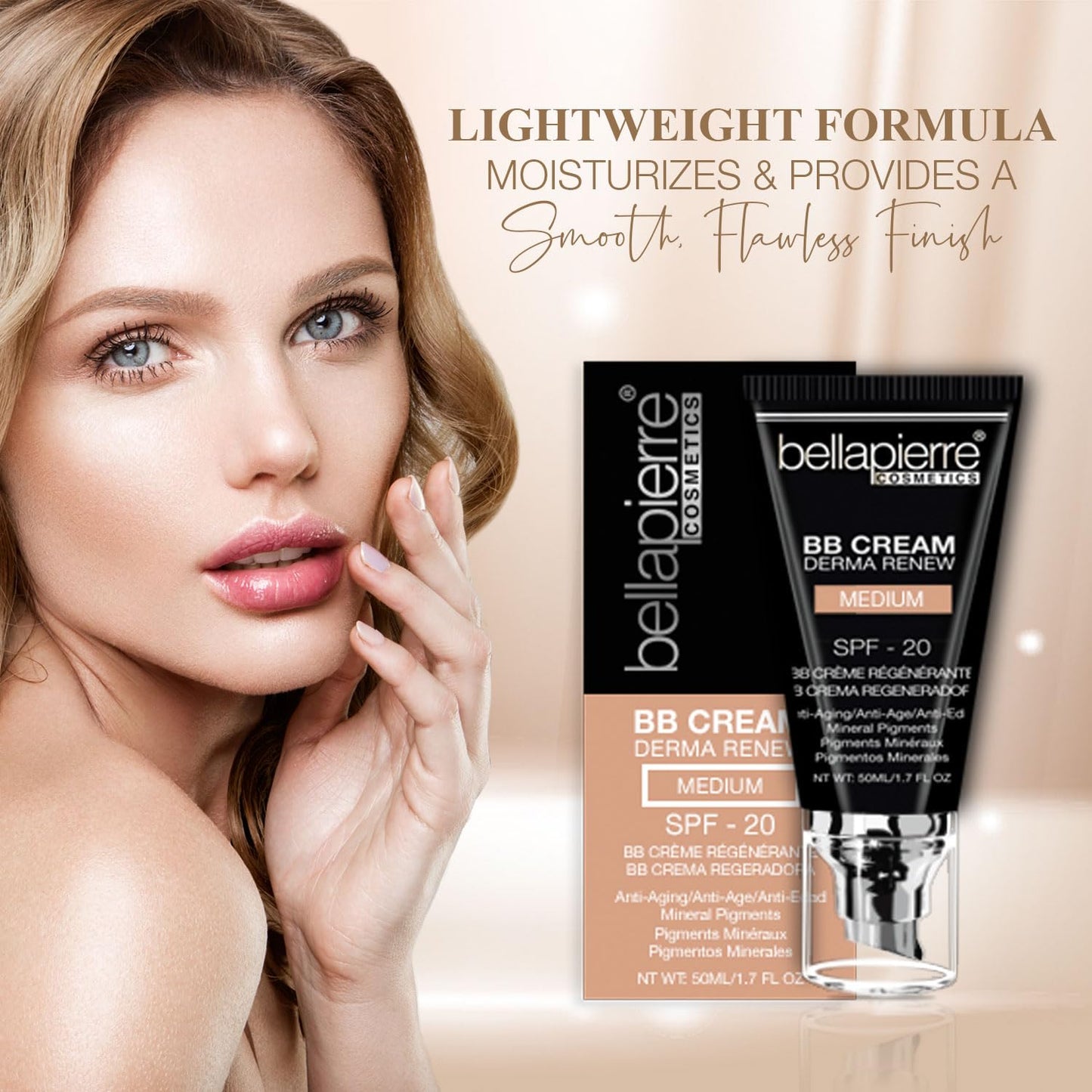 bellapierre BB Cream with SPF 20 - Tinted Sunscreen, Concealer, Matte Foundation, & Moisturizing Face Cream | Lightweight Formula + Pump Top Applicator | Non-Toxic & Paraben Free | 1.7 Oz - Medium