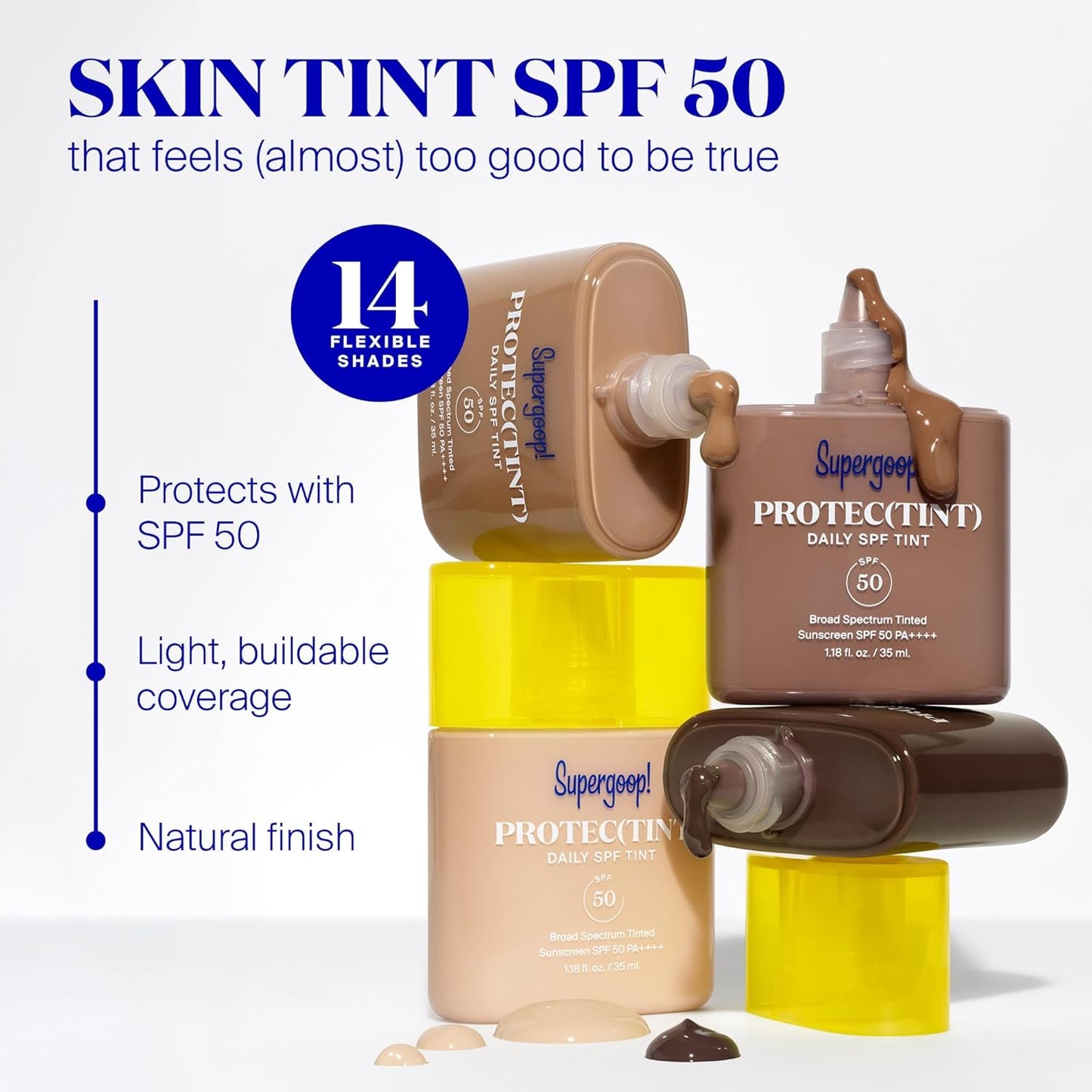 Supergoop! Protec(tint) Daily Skin Tint SPF 50 - 40W - Light, Buildable Coverage for Immediately Smooth, Even-Looking Skin - Natural Finish