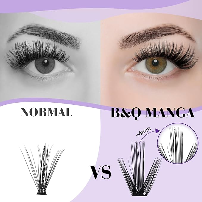 B&Qaugen Manga Lash Clusters DIY Individual Lashes 50D-D-9-16MIX 300 PCS False Eyelash Cluster Manga Cluster 30D 40D 50D D Curl Eyelash Extensions at Home (50D-D,9-16MIX)
