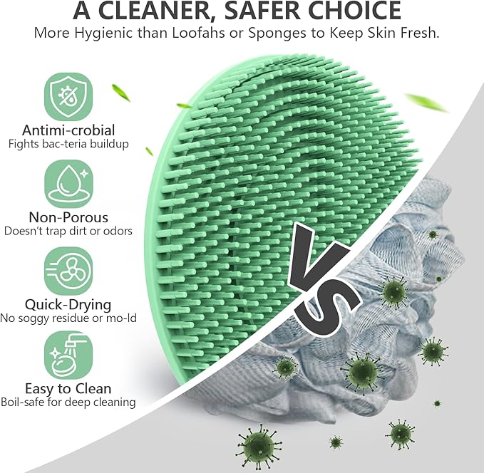 Silicone Body Scrubber 4 Pack, BEAUTAIL Shower Bath Scrubber, Gentle Exfoliating Brush for Women Men Sensitive Skin, More Hygienic Than Traditional Loofah, Long Lasting (Black+Gray+Pink+Green)