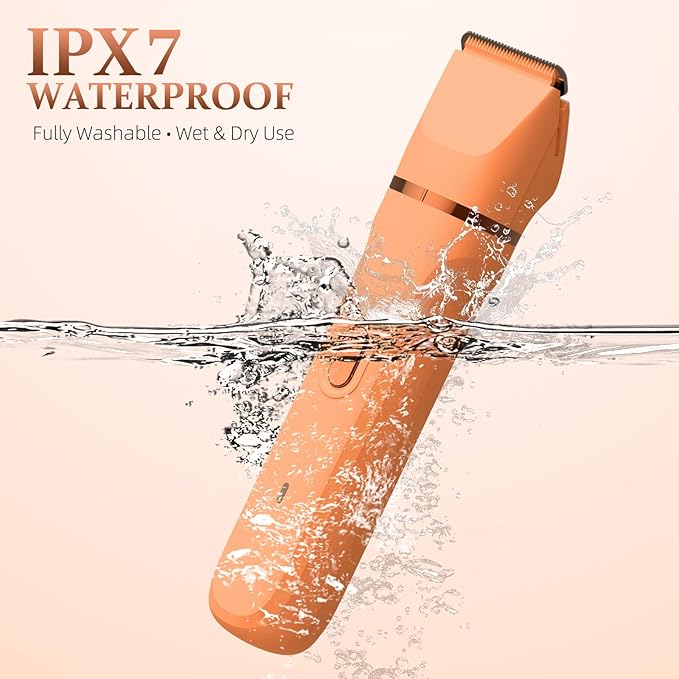 5-in-1 Bikini Trimmer for Women, IPX7 Waterproof Electric Razors Shaver, Cordless Body Hair Trimmer, Facial & Pubic Hair Removal, Ceramic Blade (Pure Orange)