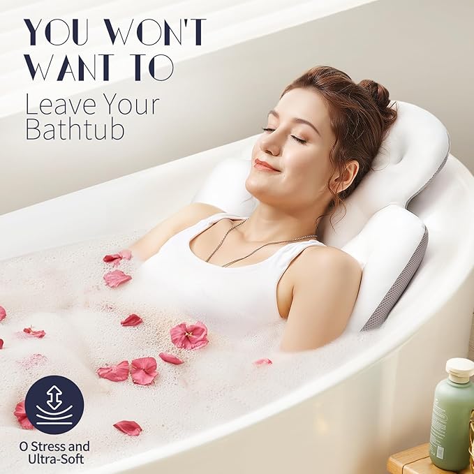 Full Body Bath Pillow for Bathtub, Thick Bathtub Cushion, Luxury Tub Pillow for Bath for Headrest Neck and Back Support White 56" x 16"