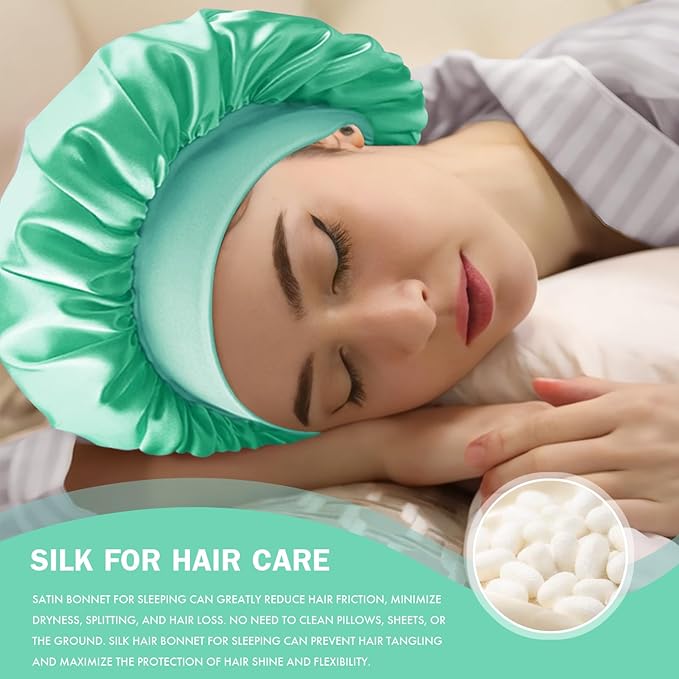 Satin Silk Bonnet for Sleeping, Double Layer Silk Sleep Cap for Men & Women, Soft Satin Lined Bonnet for Curly Hair