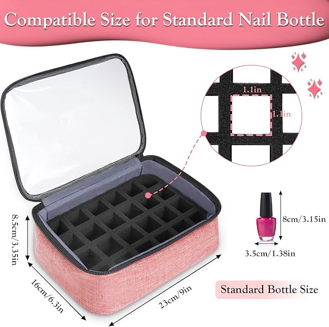 YOREPEK Nail Polish Organizer Holds 72 Bottles (15ml-0.5 fl.oz) Large Nail Polish Carrying Case with 3 Removable Pouches and 4 Zippered Pockets for Manicure Tools, Supplies, Nail Lamp, Gifts for Women