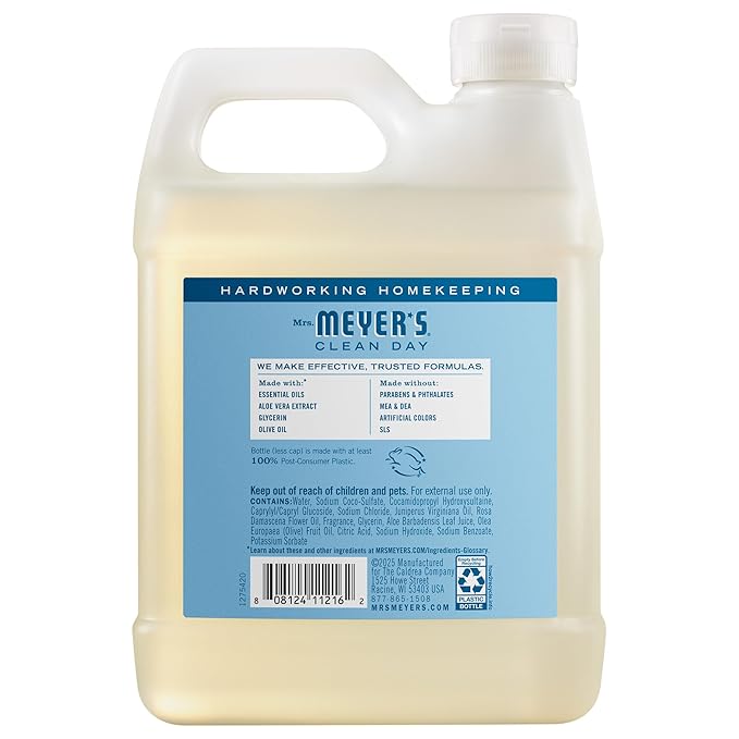 MRS. MEYER'S CLEAN DAY Hand Soap Refill, Rain Water Scent, 33 Fl Oz Bottle