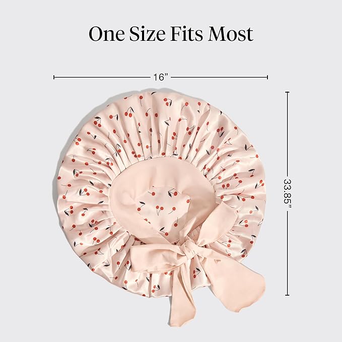 Kitsch XL Satin Bonnet for Sleeping - Softer Than Silk Bonnet For Sleeping Women - Secure Fit, Adjustable, Night Cap For Curly & Textured Hair - Prevents Breakage, Tangles & Thinning - Cherry Print