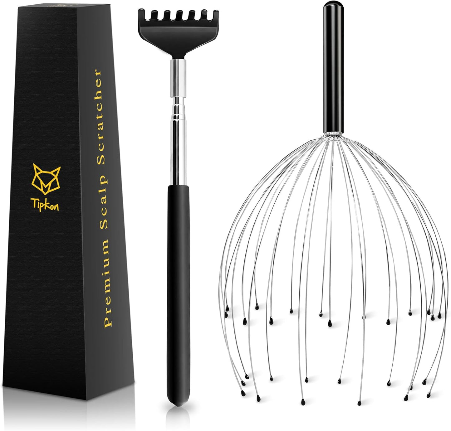 Head Massager 28 Fingers Scalp Massager Head Scratcher, Back Massage Back Scratcher, Stocking Stuffers for Scalp and Body Massage (Black)