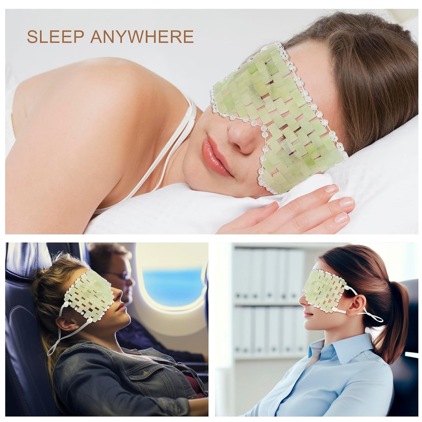 Jade Eye Mask - with Adjustable Strap for face 100% Natural Gemstone Jade Sleep Mask for Hot & Cold Anti Aging Therapy by LazyGa