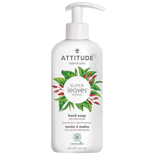 ATTITUDE Liquid Hand Soap, EWG Verified, Plant and Mineral-Based, Vegan Personal Care Products, Red Vine Leaves, 16 Fl Oz