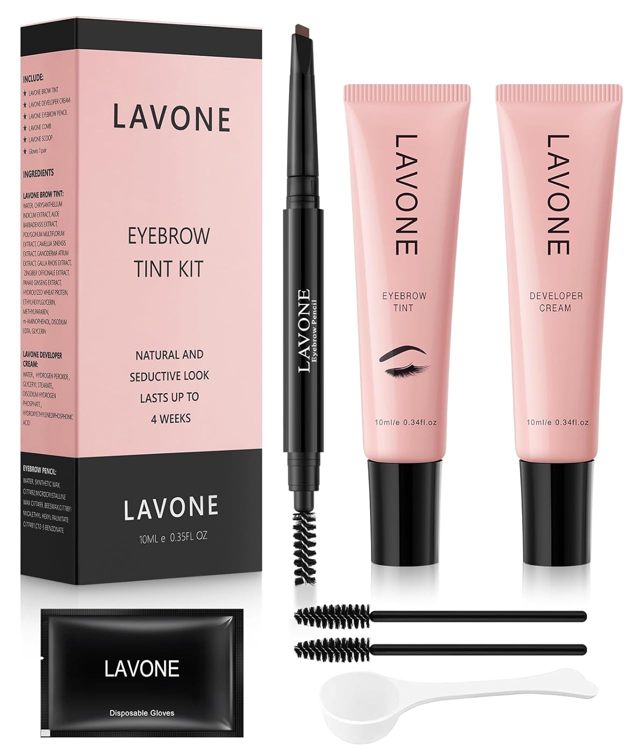 Eyebrow Color Kit with Brow Color & Eyebrow Pencil, 2-in-1 Natural Effects Eyebrow Makeup Set, Easy & Safe to Use 10ml - Black