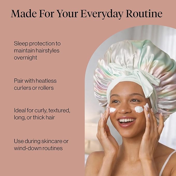 Kitsch XL Satin Bonnet for Sleeping - Softer Than Silk Bonnet For Sleeping Women - Secure Fit, Adjustable, Night Cap For Curly & Textured Hair - Prevents Breakage, Tangles & Thinning - Aura