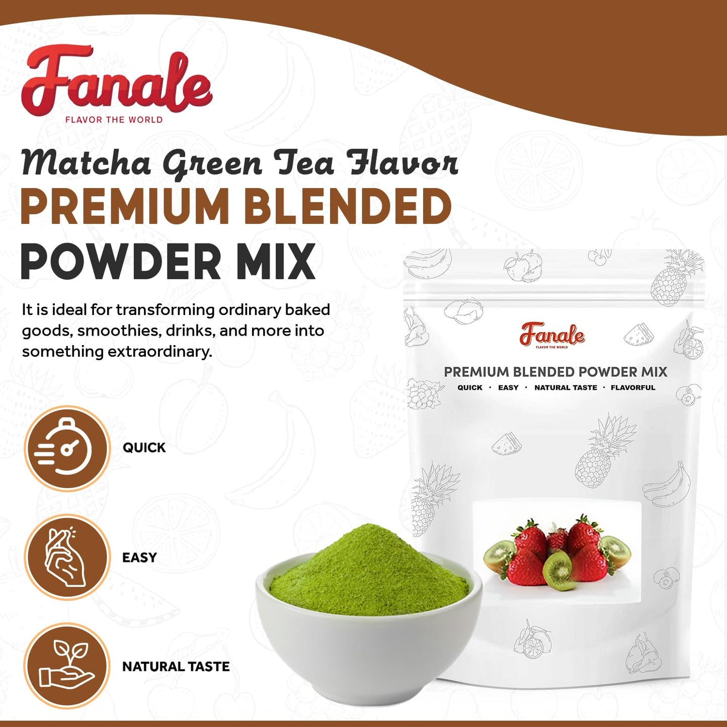 Fanale Premium Matcha Green Bubble Tea Flavoring Powder | Perfect for Baking, Smoothies, Desserts and Drinks | Instant Flavoring Powder for Boba Milk Tea - 2.2 Pounds (Pack of 1)