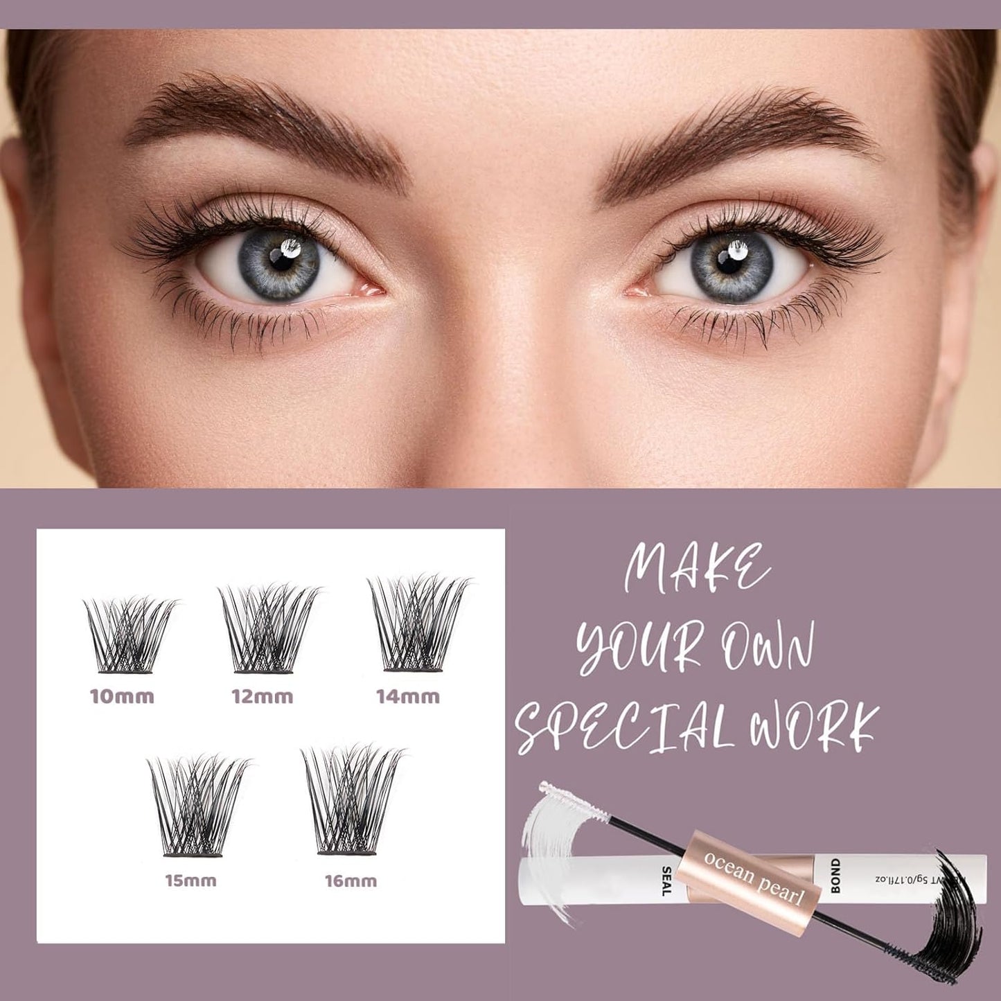 Individual Lashes 120 Cluster Lashes DIY Eyelash Extension Thin Band Wide Stem Lash Clusters with Applicator and Lash Bond and Seal Lash Extension Kit Mix 10-16mm Length C/D Curl - OP17