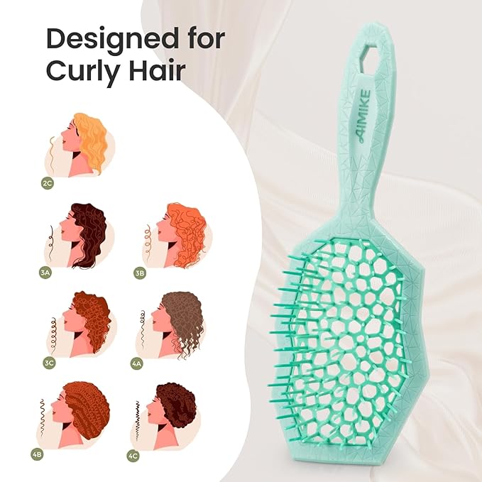 AIMIKE Glacier Detangling Brush, Pain-Free Detangler Brush for Curly Hair Wet & Dry Use, Glide Through Tangles with Ease, Vented Hair Brush for Women's 2c to 4c Curls, Mint Green