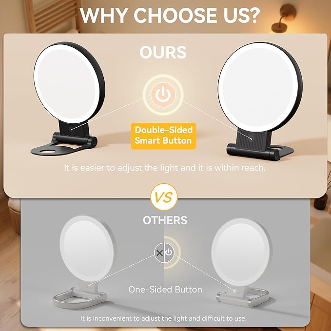 1X/30X Magnifying Mirror with Light, Double Sided Makeup Mirror with Adjustable 3 Color Light, 2000mAh Rechargeable Lighted Magnifying Mirrors with Tweezer, Foldable Travel Mirror with Rotation