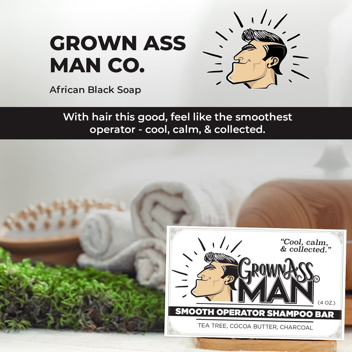 Solid Shampoo Bar Rich Lather 3 in 1: Hair, Beard & Body Wash - Plastic Free & Eco-Friendly, Natural & Organic Clean for All Hair Types, 4oz Bar (Smooth Operator, 3-Pack)