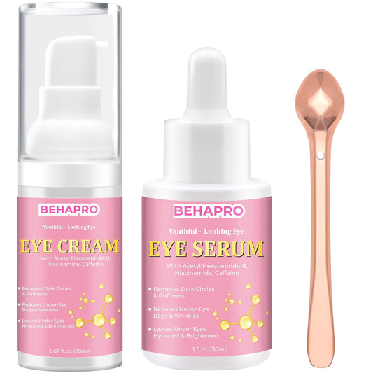Caffeine Eye Cream,Dark Circles Under Eye Treatment For Puffiness And Bags Under Eyes Wrinkles Dark Circles w/Eye Serum & Eye Roller,Eye Cream Eye Care,Eye Bag Remover Puffy Eyes Treatment Products