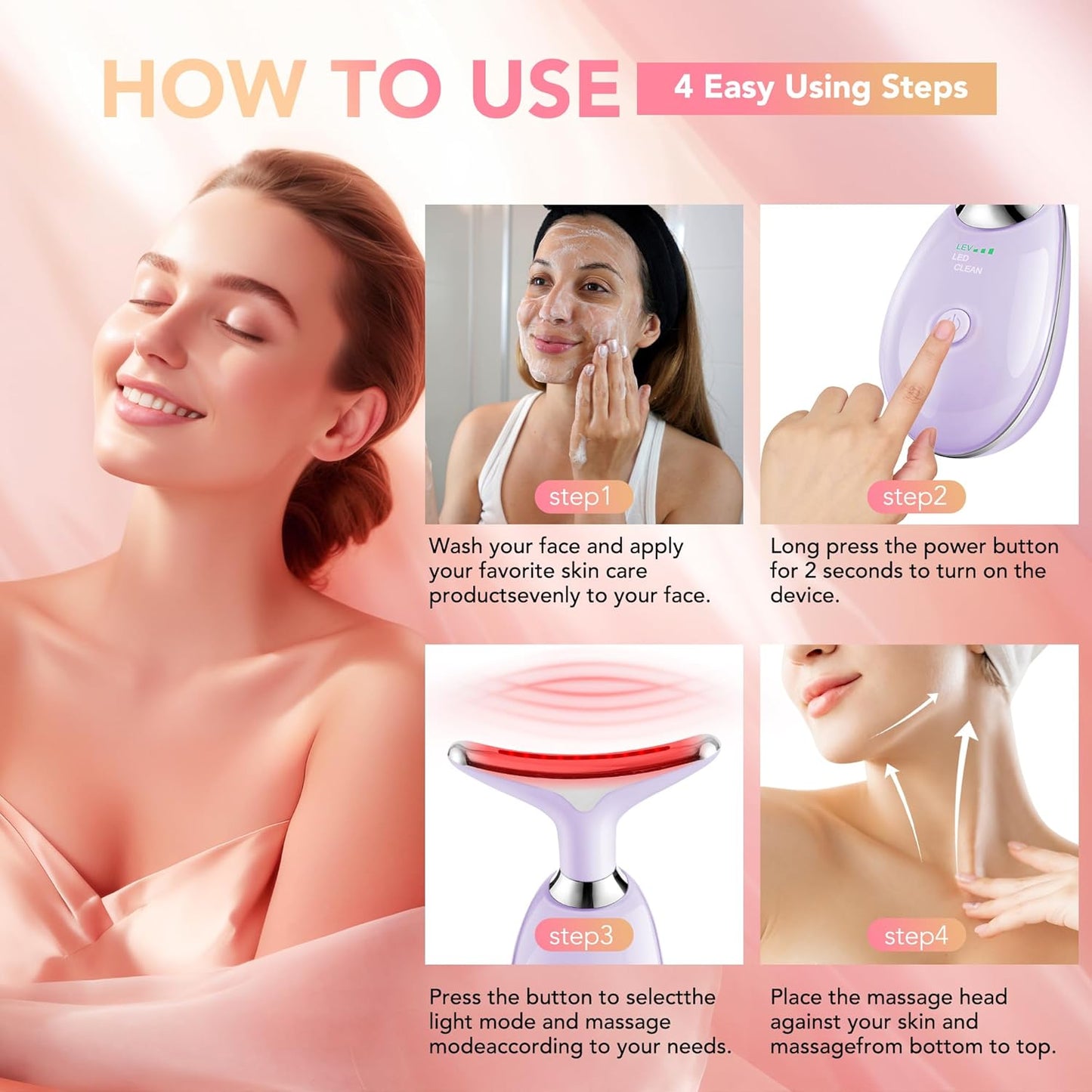 Red-Light-Therapy-for-Face, Facial Massager Wand with 7 Color - Birthday, Christmas, Mothers Day, Valentines Day, Self Care Gifts for Her Women Mom Best Friend Wife Teacher (Purple)