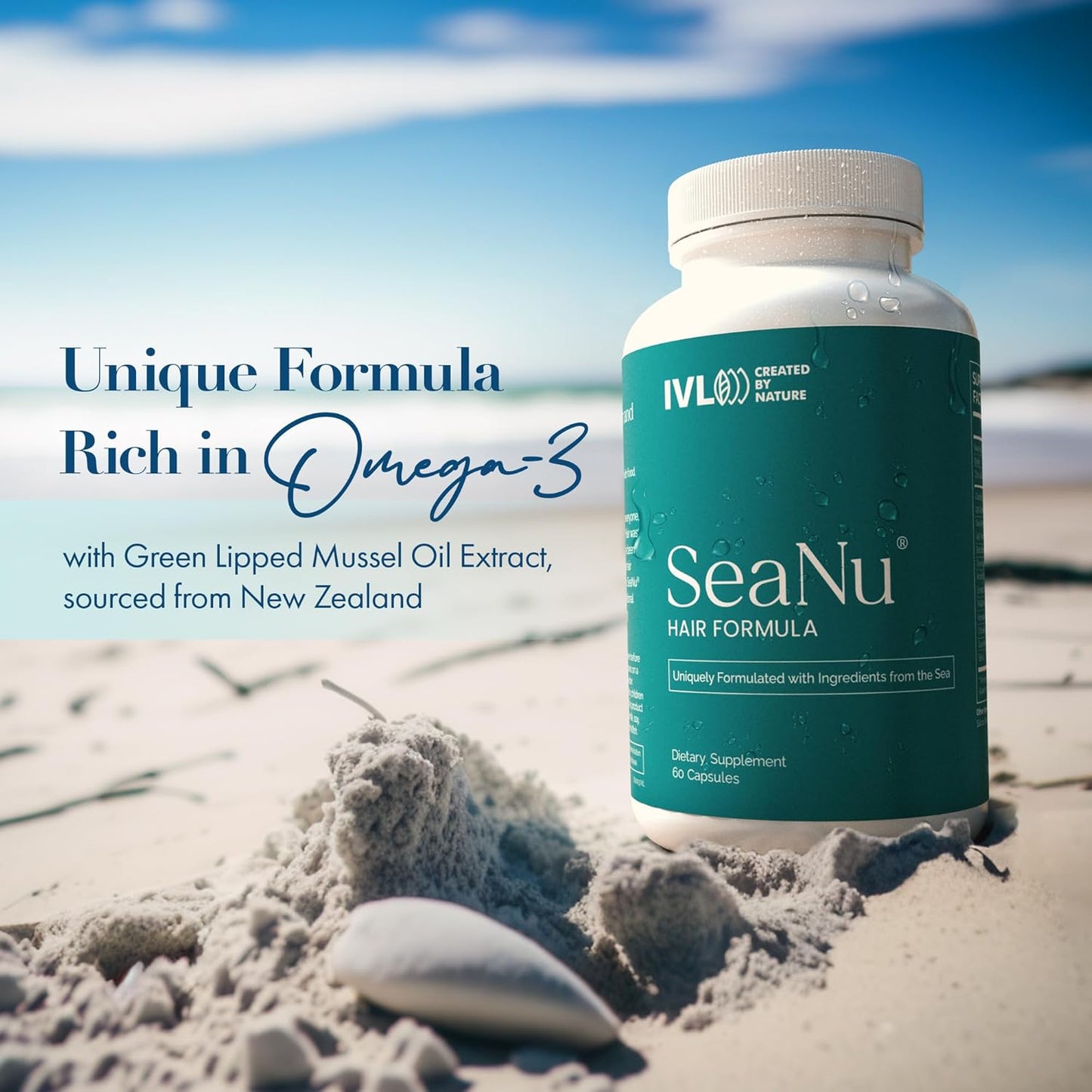 IVL - SeaNu Hair Vitamins Supplements - Hair Strength, Strand Thickness, Hair Growth - with Biotin, Vitamin B3, Zinc, Saw Palmetto Berry Extract, Green Lipped Mussel - (6 Pack)