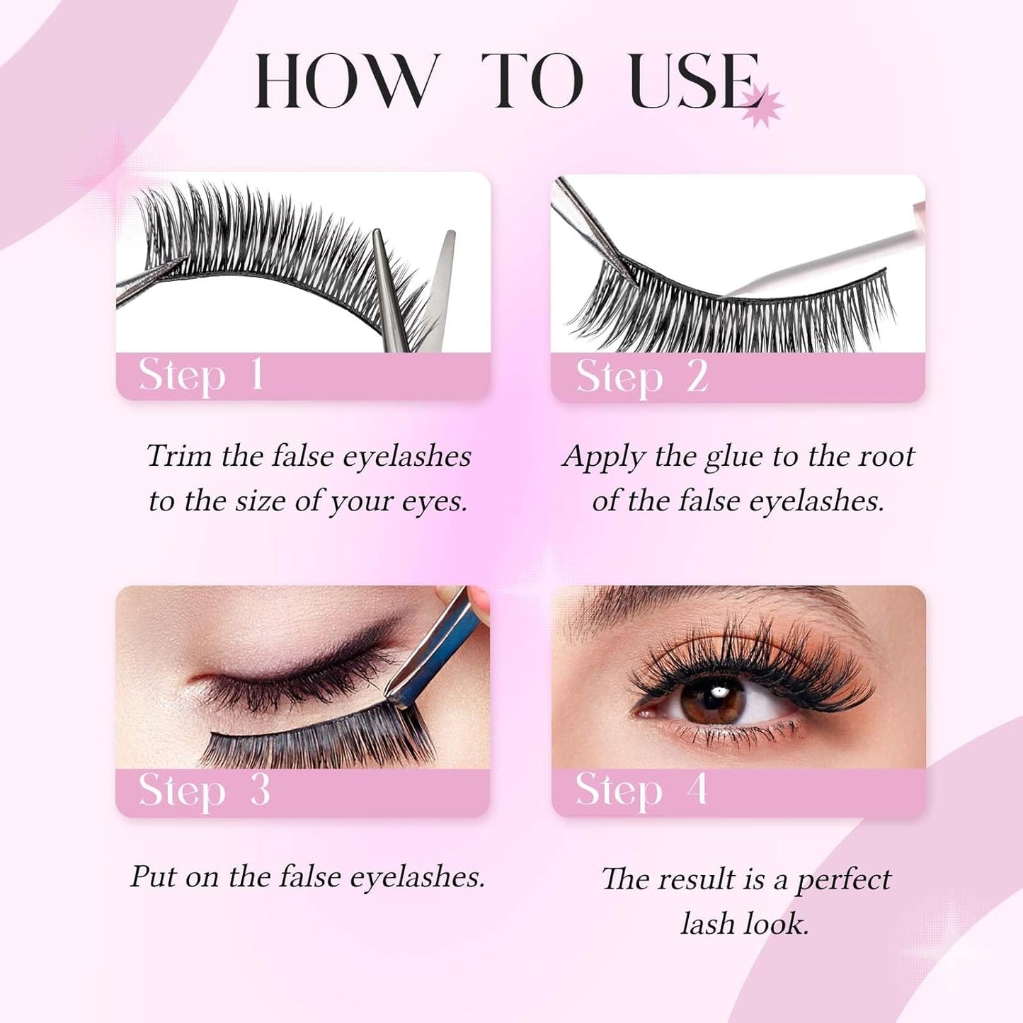 FADLASH False Eyelashes Kit Black Natural Cat Eye Lashes with lash bond Wear Comfortable Fake Lashes with Thin Band 10 Pairs Lash Applicator Tool at Home, BY003