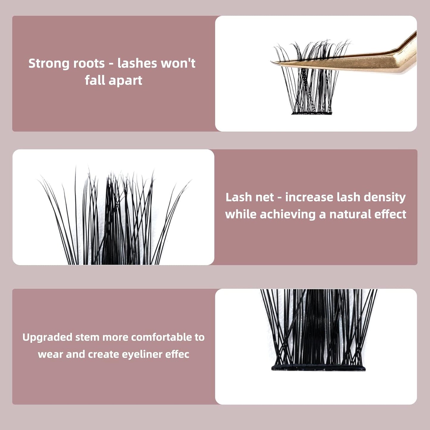 QUEWEL Cluster Lashes 72 Pcs Wide Stem Individual Lashes C/D Curl 8-16mm Length DIY Eyelash Extension False Eyelashes Soft for Personal Makeup Use at Home (natural03-D-MIX8-16)