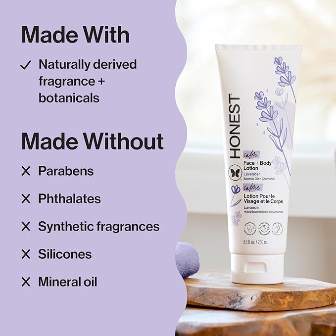 The Honest Company Hydrating Face Body Lotion, Fast Absorbing, Naturally Derived, Hypoallergenic, Lavender Calm, 8.5 fl oz