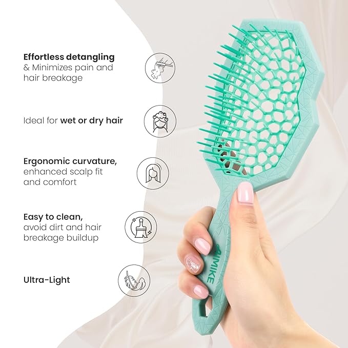 AIMIKE Glacier Detangling Brush, Pain-Free Detangler Brush for Curly Hair Wet & Dry Use, Glide Through Tangles with Ease, Vented Hair Brush for Women's 2c to 4c Curls, Mint Green