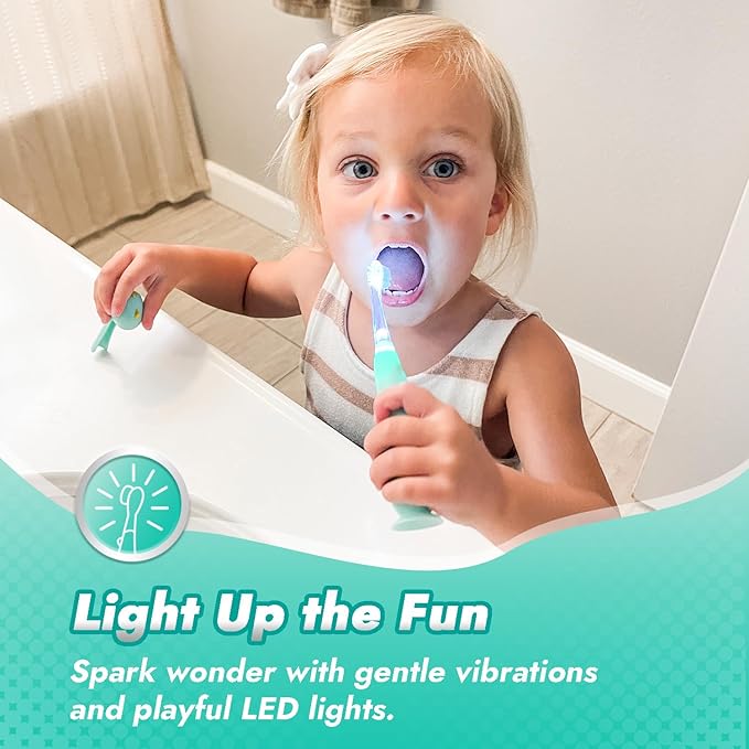 Papablic Toddler Sonic Electric Toothbrush Kids for Ages 1-3 Years, Baby Electric Toothbrush with Cute Dino Cover and Smart LED Timer, 2 Brush Heads (Jo)