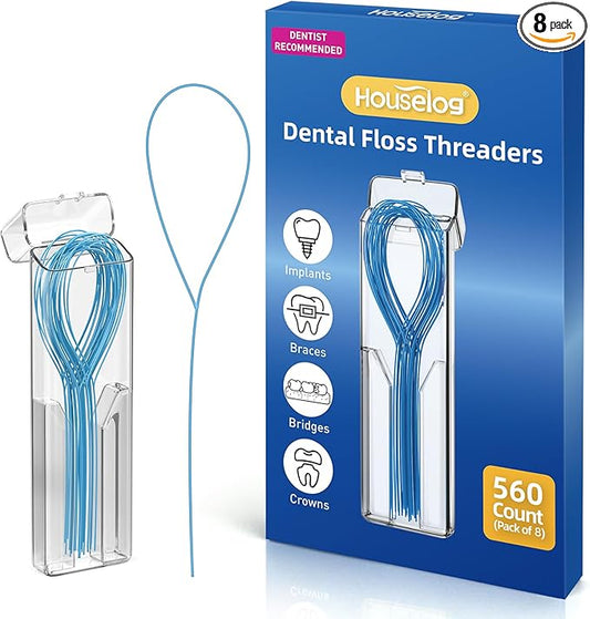 Floss Threaders | 560 Count Dental Floss Threaders for Braces,Bridges,and Implants with Portable Travel Case (Pack of 8)