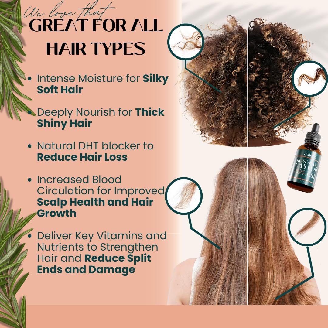 Live Fraiche Rosemary Castor Oil for Hair Growth 4 Ounce - Cold Pressed Castor Oil and Rosemary Oil for Damaged Hair to Reduce Hair Loss