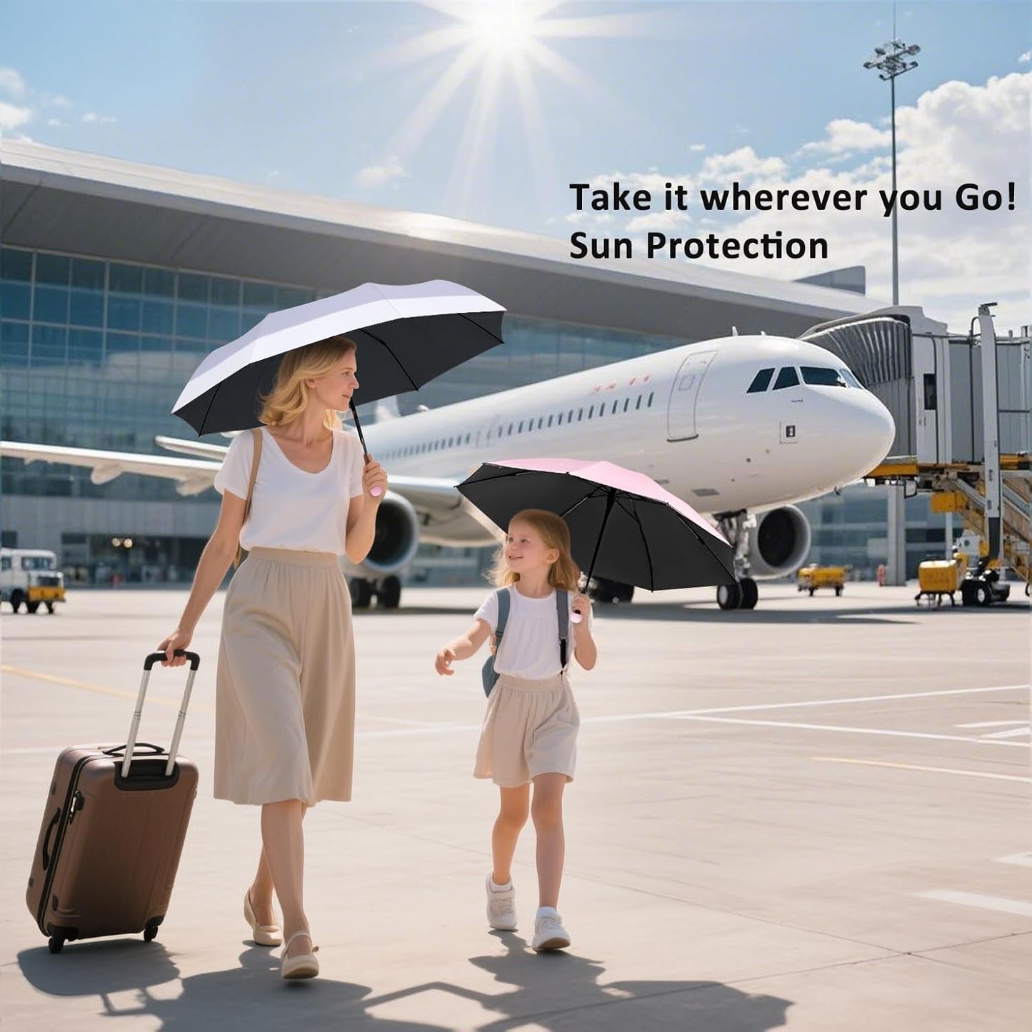 BAODINI Travel Mini Umbrella for Purse With Case Small Compact UV Sun Protection Sun Lightweight Tiny Pocket Umbrella for Women Kids and Men
