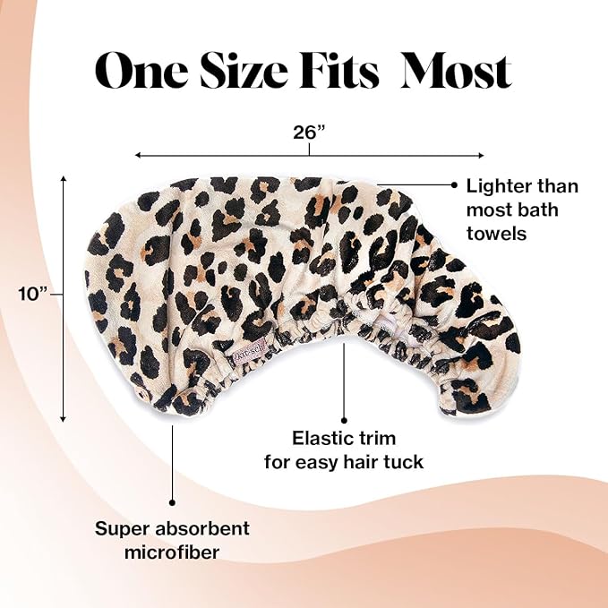Kitsch Microfiber Hair Towel Wrap for Women – Ultra Absorbent Microfiber Bath Towels for Wet, Curly, Long or Short Hair – Anti-Frizz Hair Wrap, Great Hair Care Gifts for Women – Leopard