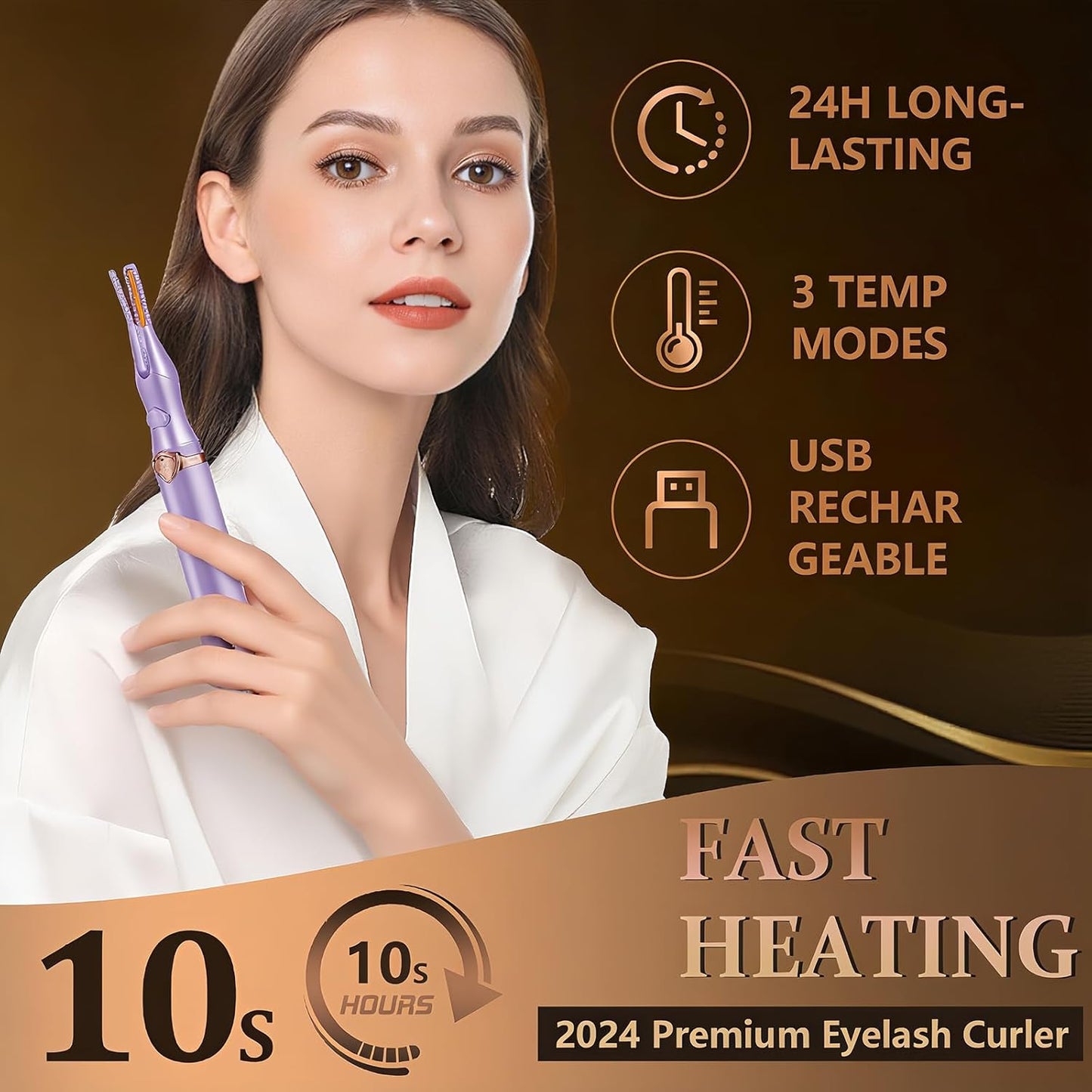 Heated Eyelash Curler, 2-in-1 Clip-Type Design, 3 Temperature Modes, USB Rechargeable Electric Eyelash Curler, Natural Curling 24H Long-Lasting Curl, Gift for Women & Girls, Purple CB