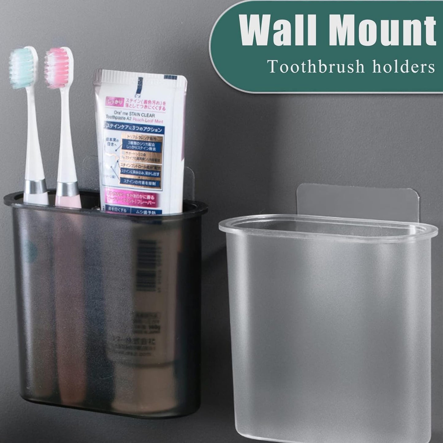 Toothbrush Holders Wall Mounted, Self Adhesive Tooth Brush Holder for Bathroom Electric Toothbrush Toothpaste Razor Bathroom Accessories(Black)