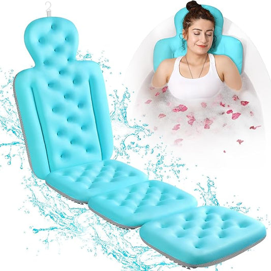 Full Body Bath Pillow for Bathtub, Thick Bathtub Cushion, Luxury Tub Pillow for Bath for Headrest Neck and Back Support Ocean Blue 60" x 16"