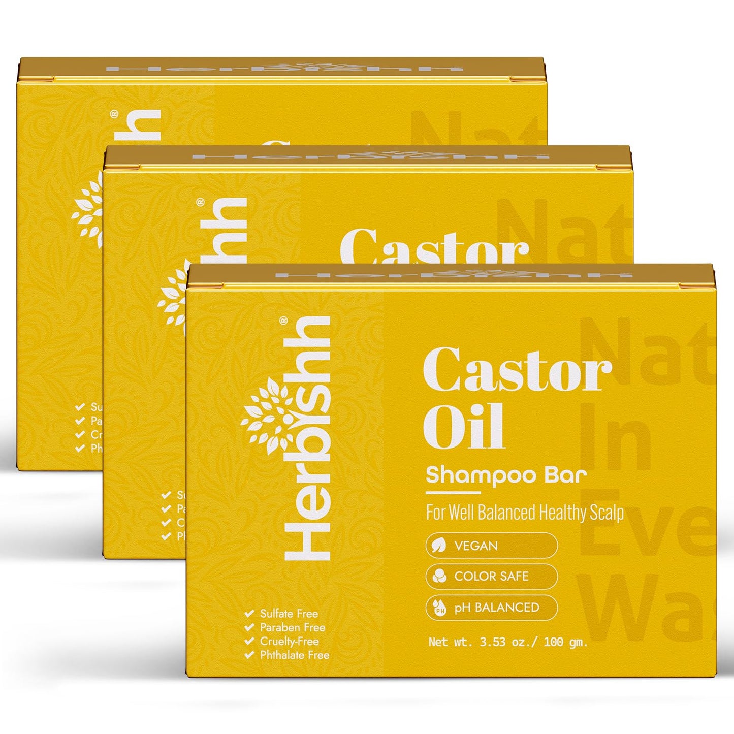 Herbishh Castor Oil Shampoo Bar – Nourishing Solid Shampoo Bar for Hair Growth & Thinning Hair – Castor Oil Shampoo Soap for Moisturized Scalp – Natural Soap 3.53 oz Pack of 3