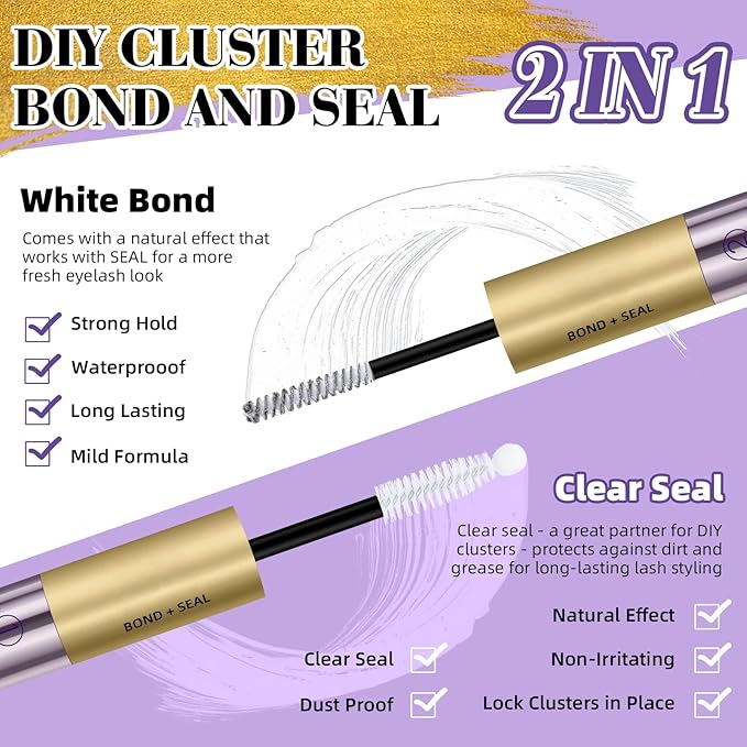 B&Qaugen Lash Bond and Seal 10ML Clusters Lash Glue Waterproof Long Lasting Mascara Wand Lash Extension Bond and Seal Strong Hold 2 in 1 Bond and Seal for DIY Lash Extensions（White Bond and Seal,10ML）