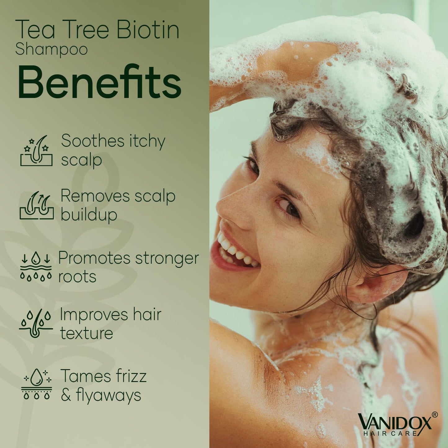Tea Tree Oil Shampoo with Biotin, DHT Blockers, Itchy Scalp Relief, Supports Thicker-Looking Hair, Cleanses Dandruff & Buildup, For Men & Women, Made in USA, 16 fl oz