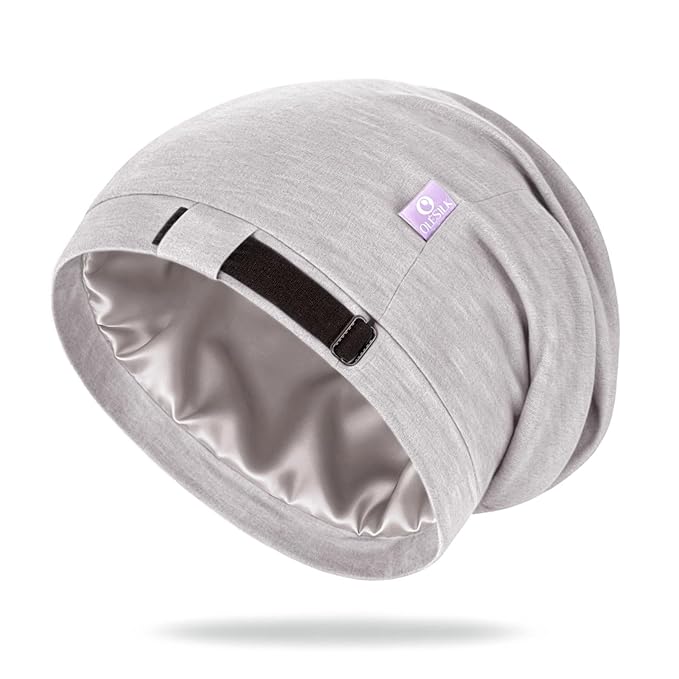 OLESILK 100% Mulberry Silk Bonnet for Sleeping Women, Silk Hair Wrap for Sleeping, Silk Sleep Bonnet for Women&Men, Real Silk, Not Satin, Light Grey