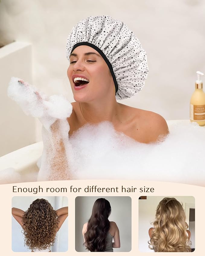 Yanibest Shower Cap for Women - Hair Satin Bonnet Shower Cap Waterproof Large Double Layer Reusable with Soft Elastic Band for Braids Long Hair