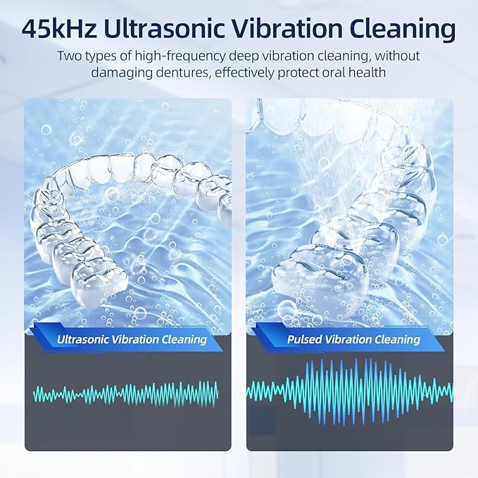 Ultrasonic Retainer Cleaner Machine, 45kHz Ultrasonic Denture Cleaner with 200ML Capacity & 4 Modes for Dental Cleaning Pod, Aligners, Mouthguards, Retainers, Jewelry, Green