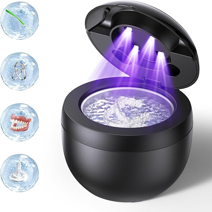Dental Ultrasonic Retainer Cleaner Machine, 45kHz Ultrasonic Denture Cleaner with 200ML Capacity & 4 Modes for Dental Cleaning Pod, Aligners, Mouthguards, Retainers, Jewelry