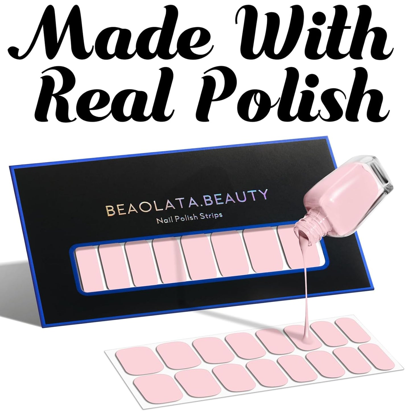 Nail Polish Strips, 32PCS Salon Quality Wraps, Long Lasting Gel Nail Stickers for Women Easy Apply& Remove (Fuschia Box Pink)