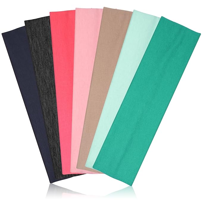 Headbands for Women, Stretchy Non Slip Soft Cotton Cloth Hair Bands for Sports, Workout, Yoga and Running, 7pcs