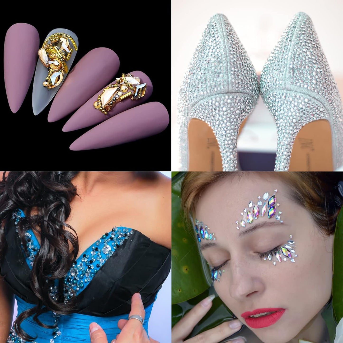 Nail Rhinestones Kit, Nail Art Decorations Flat AB Rhinestones Kit DIY Crafts Gemstones for Nail, Shoes, Clothes, Jewels (600 Iridescent Diamonds + 2500 Flat Rhinestone)